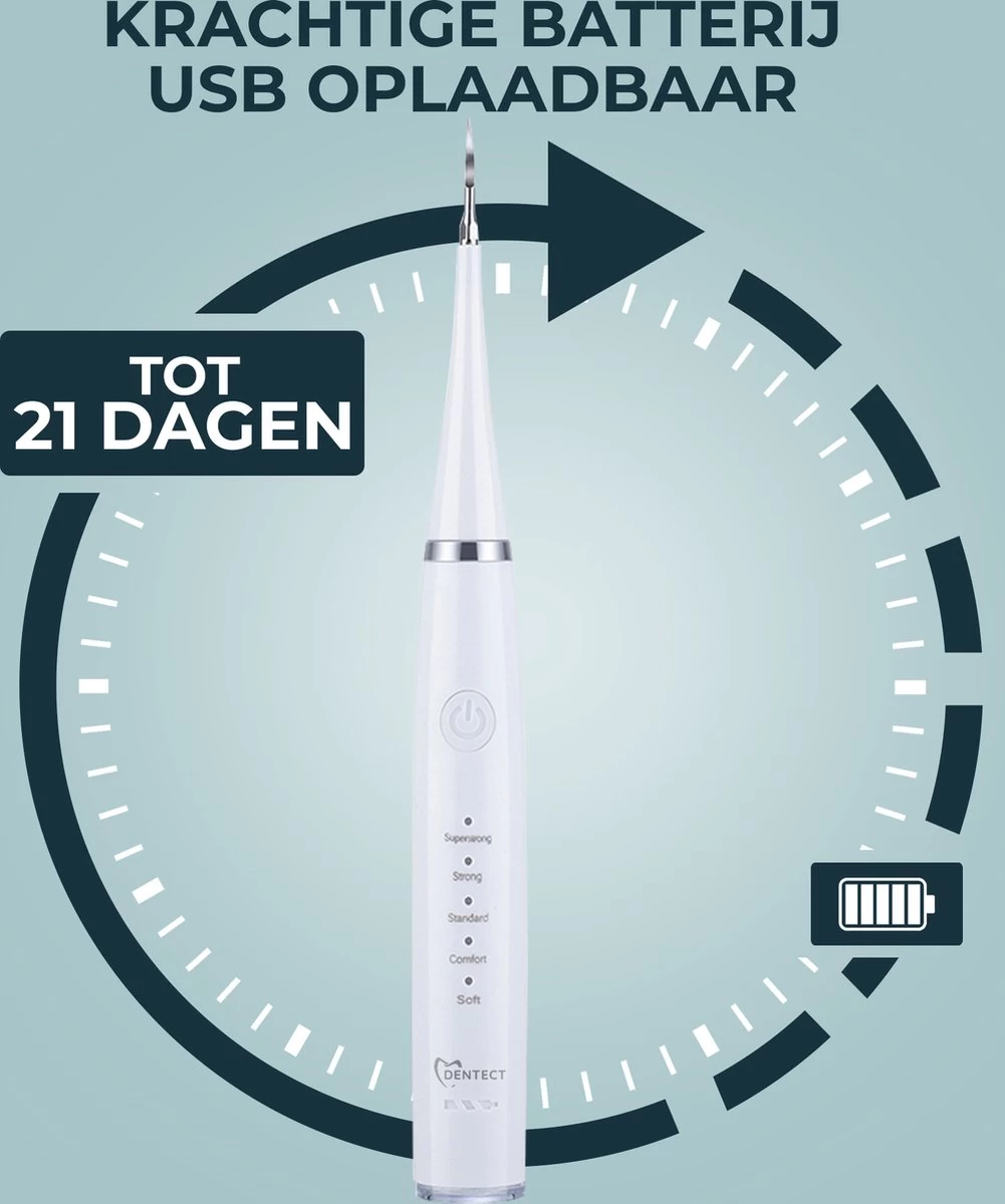 Merkloos Tandsteen Verwijderaar Elektrisch – Tandenborstel Opzetstukken - Tandarts Spiegel - 5 Standen -Wit - Afbeelding 8