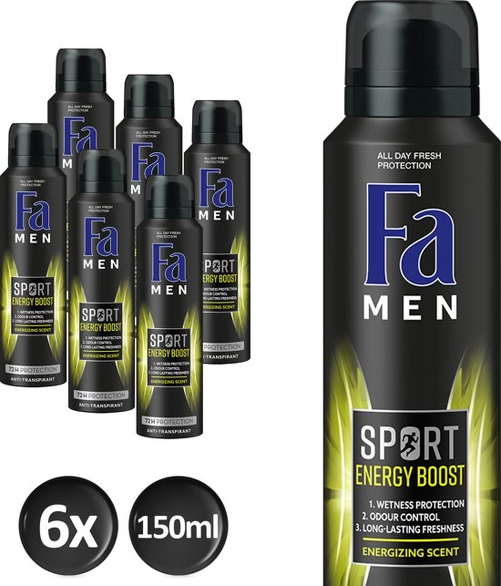 Fa Men Sport Energy Boost Deodorant Spray 6x150ml - Afbeelding 9