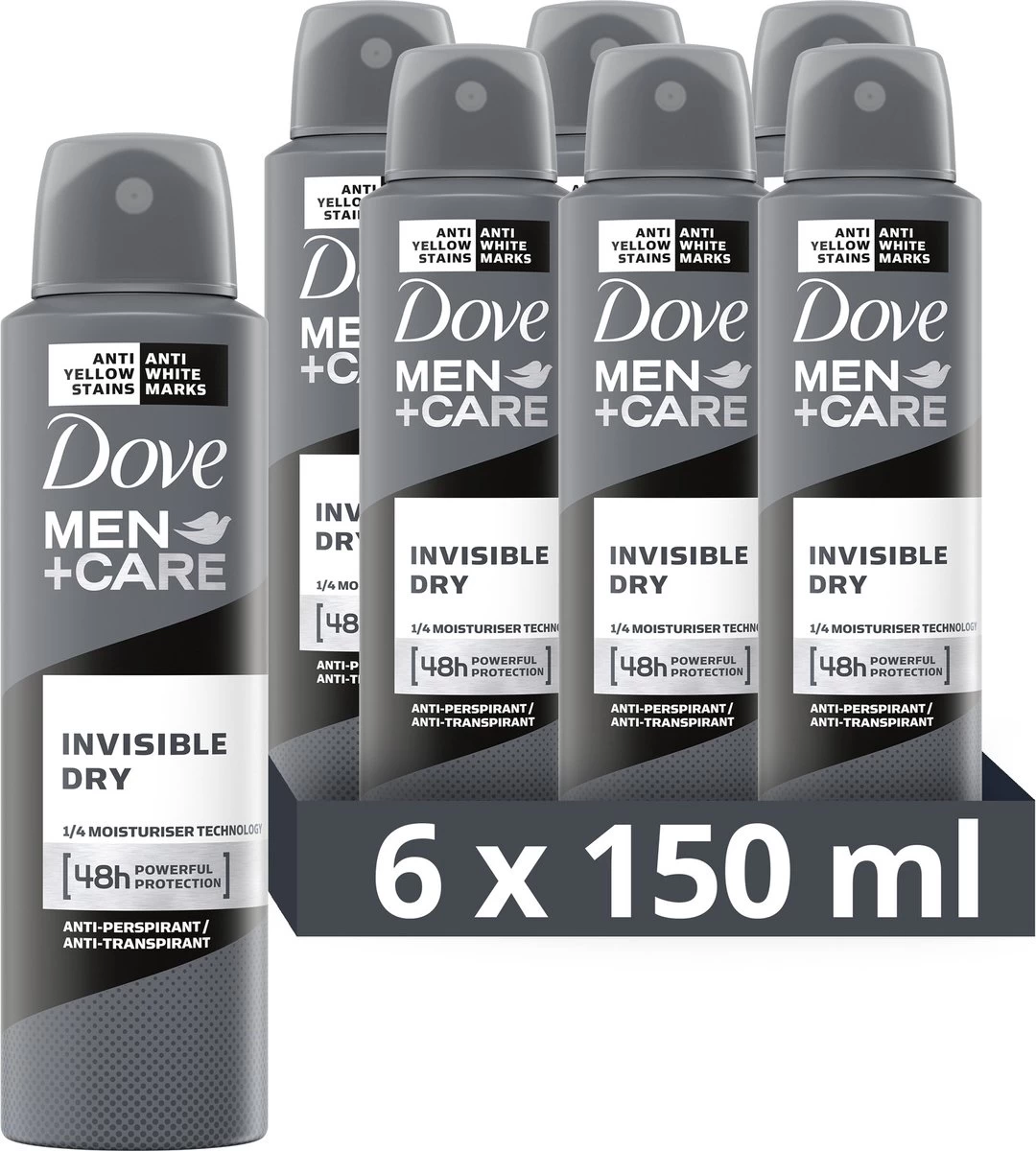Dove Men+Care Invisible Dry Anti-transpirant Deodorant Spray - 6 X 150 Ml - Voordeelverpakking
