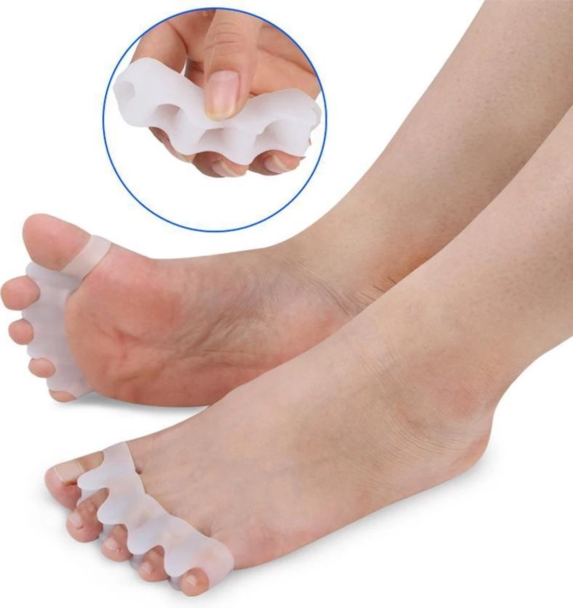 KWOEE Teenspreider - Hallux Valgus Siliconen Teencorrector - 5 Tenen - 2 Stuks Wit - Afbeelding 2