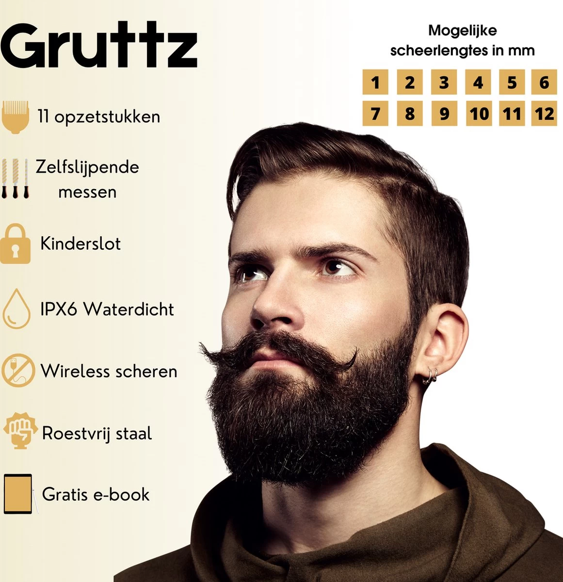 Gruttz - 11 In 1 Baardtrimmer Voor Mannen - Inclusief Reistas - Trimmer Baard Neus Oor En Lichaam - Bodygroomer Mannen - Afbeelding 8
