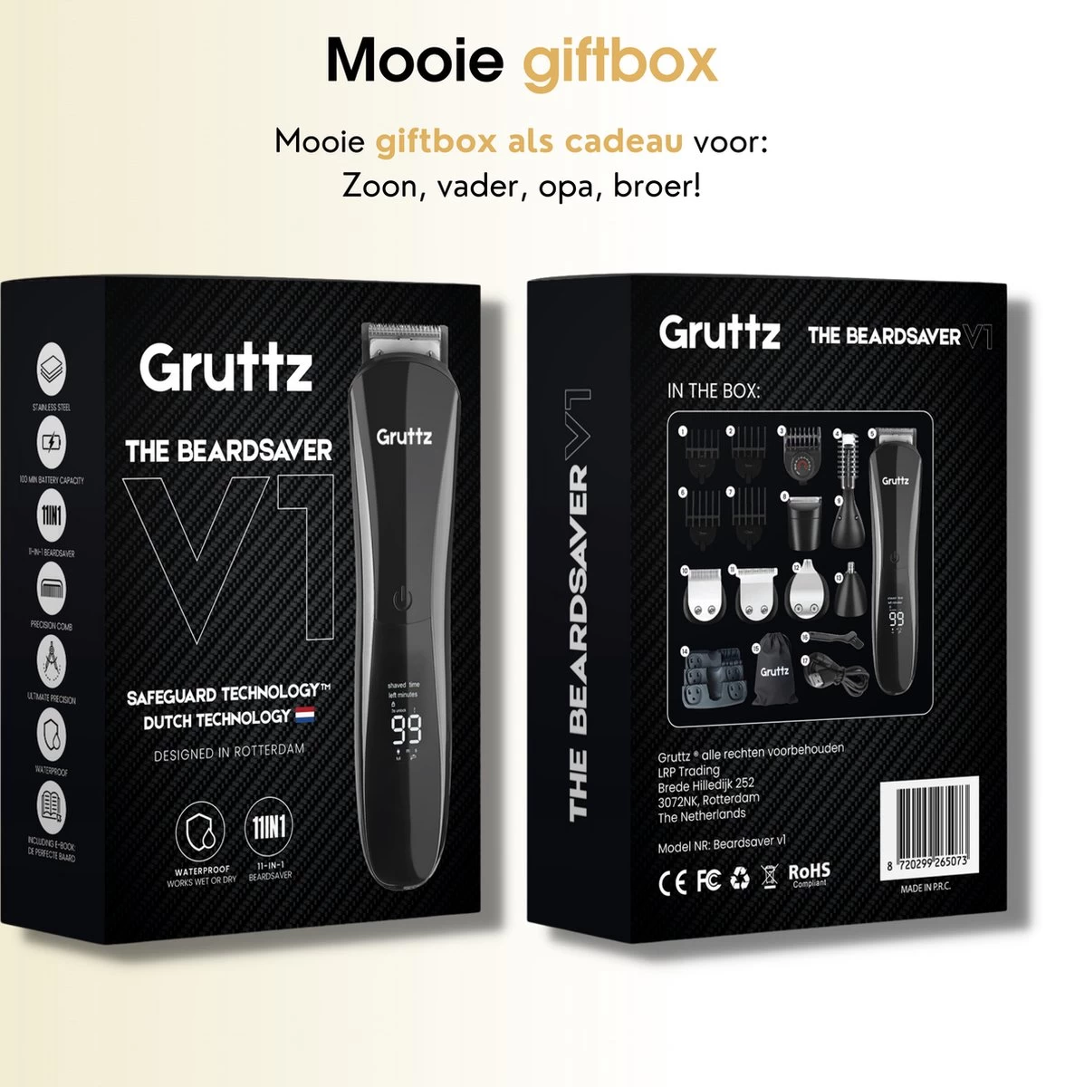 Gruttz - 11 In 1 Baardtrimmer Voor Mannen - Inclusief Reistas - Trimmer Baard Neus Oor En Lichaam - Bodygroomer Mannen - Afbeelding 4