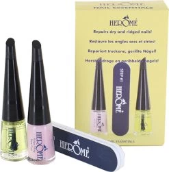 Herome 3 In 1 Manicure Nagelverzorging Set (Nail Essentials Geel) – Nagelset Voor Droge En Geribbelde Nagels – Base Coat, Vijl En Voedende Nagelolie – Voor Egale En Flexibele Nagels