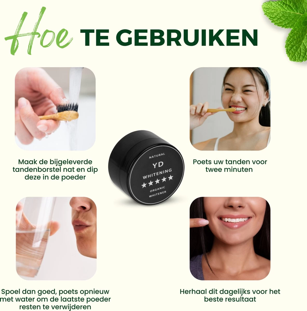 Zewi Whitening Poeder Met Bamboe Tandenborstel Teethpowder Charcoal Tandenbleker Whitening Strips Tanden Witten Tandbleek Poeder Tanden Bleken Houtskool Tanden Bleker Teeth Kit - Afbeelding 5