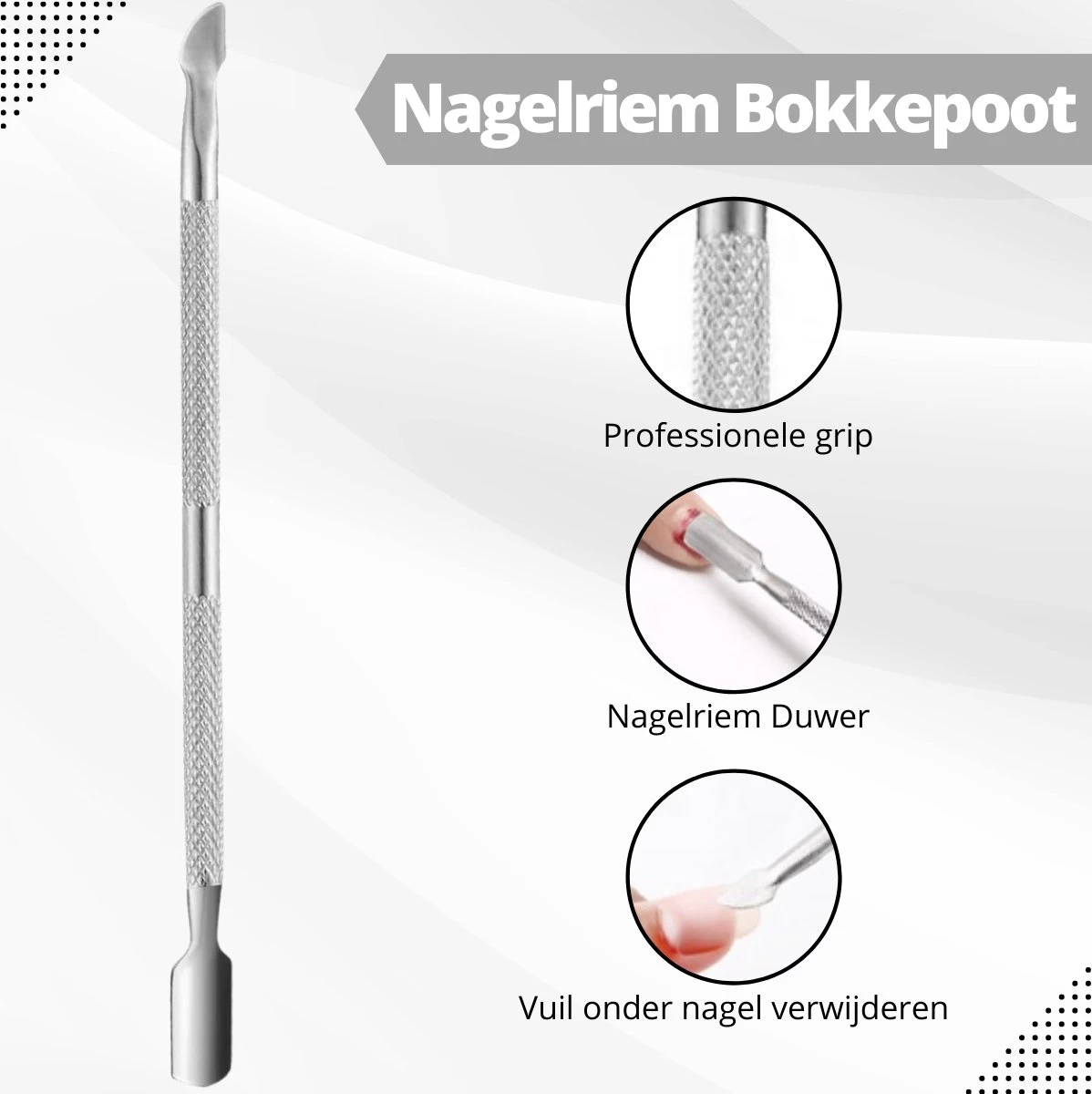 3 Delige Nagelriem Knipper Set - Cuticle Pusher Duwer Verwijderaar Trimmer Mesje - Bokkenpootje Nagels - Afbeelding 3
