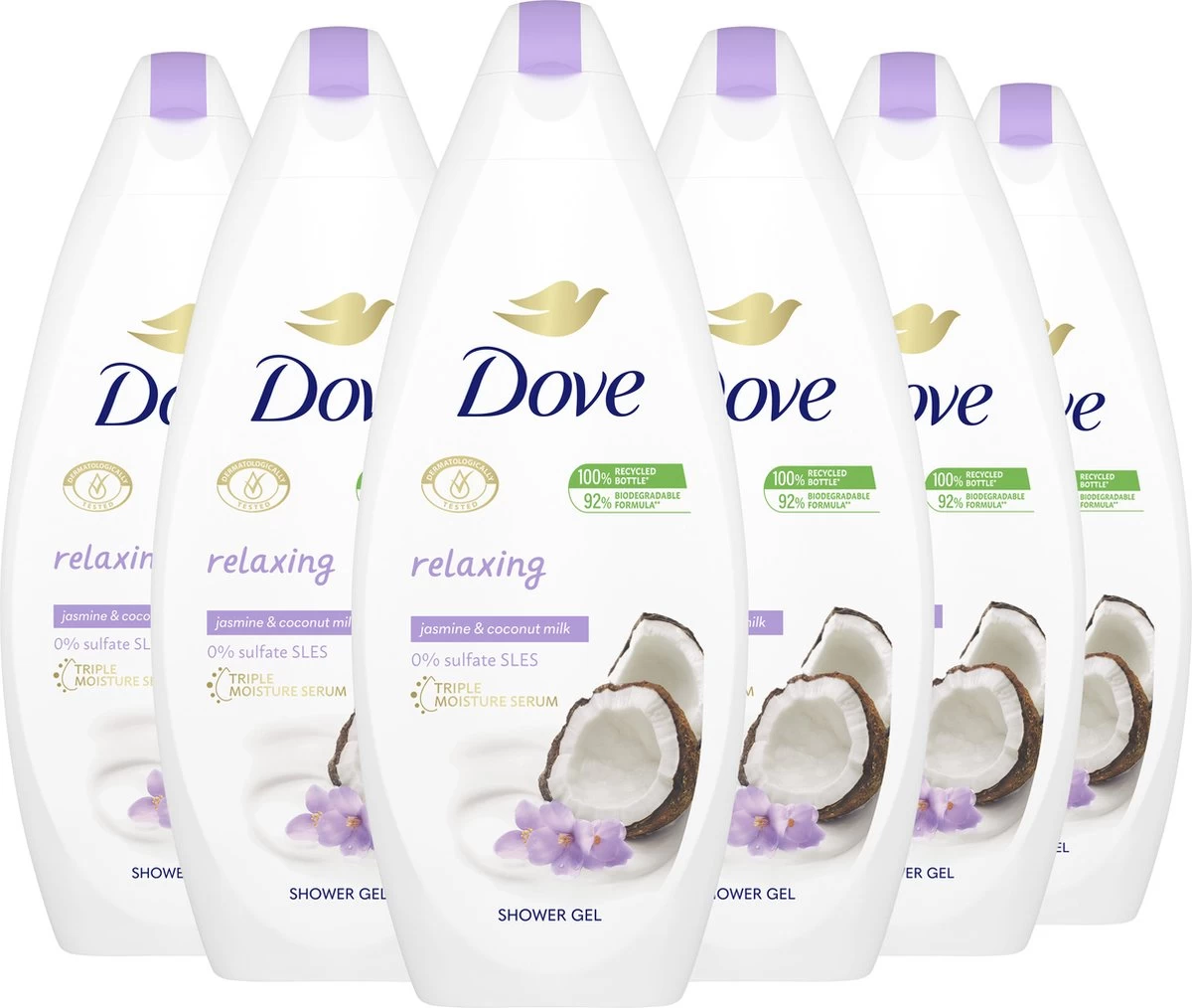 Dove Kokosmelk & Jasmijnblaadjes Relaxing Douchegel - Voordeelverpakking - 6 X 250 Ml - Afbeelding 2