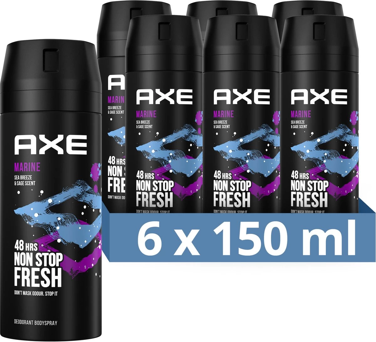 Axe Marine Bodyspray Deodorant - 6 X 150 Ml - Voordeelverpakking