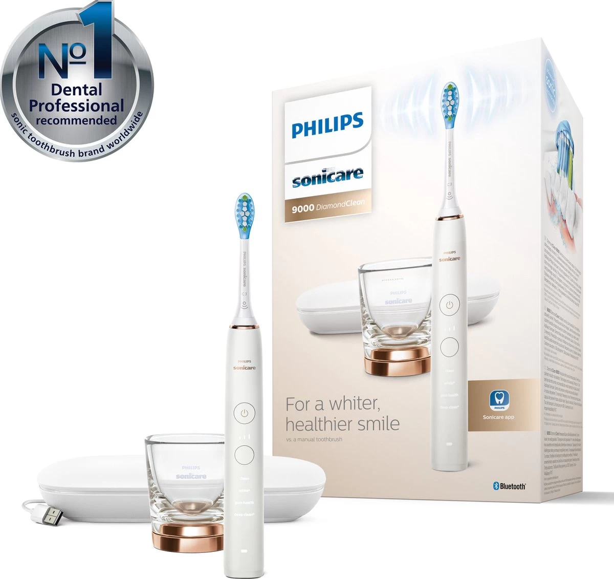 Philips Sonicare DiamondClean 9000 HX9911/94 - Luxe Elektrische Tandenborstel - Wit En Rosé Goud - Afbeelding 10