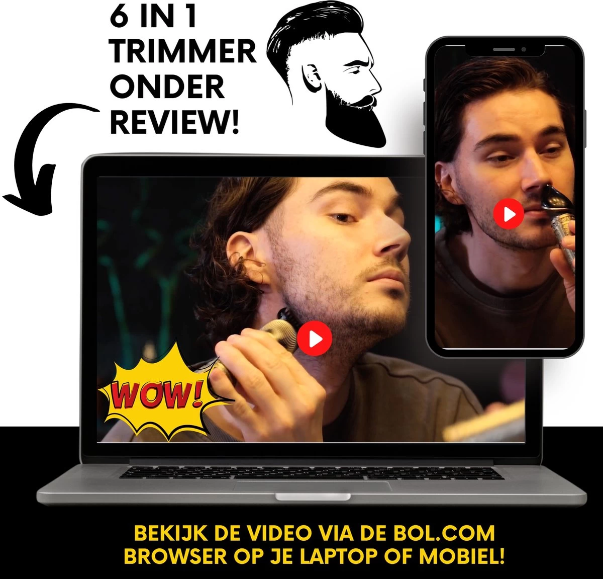 6-in-1 Baardtrimmer Mannen - Trimmer Voor Baard En Lichaam - Incl. 6 Opzetstukken - Bodygroomer Mannen - Bodytrimmer Heren - Tondeuse - 0.5-15MM - Neus En Oor - Afbeelding 2