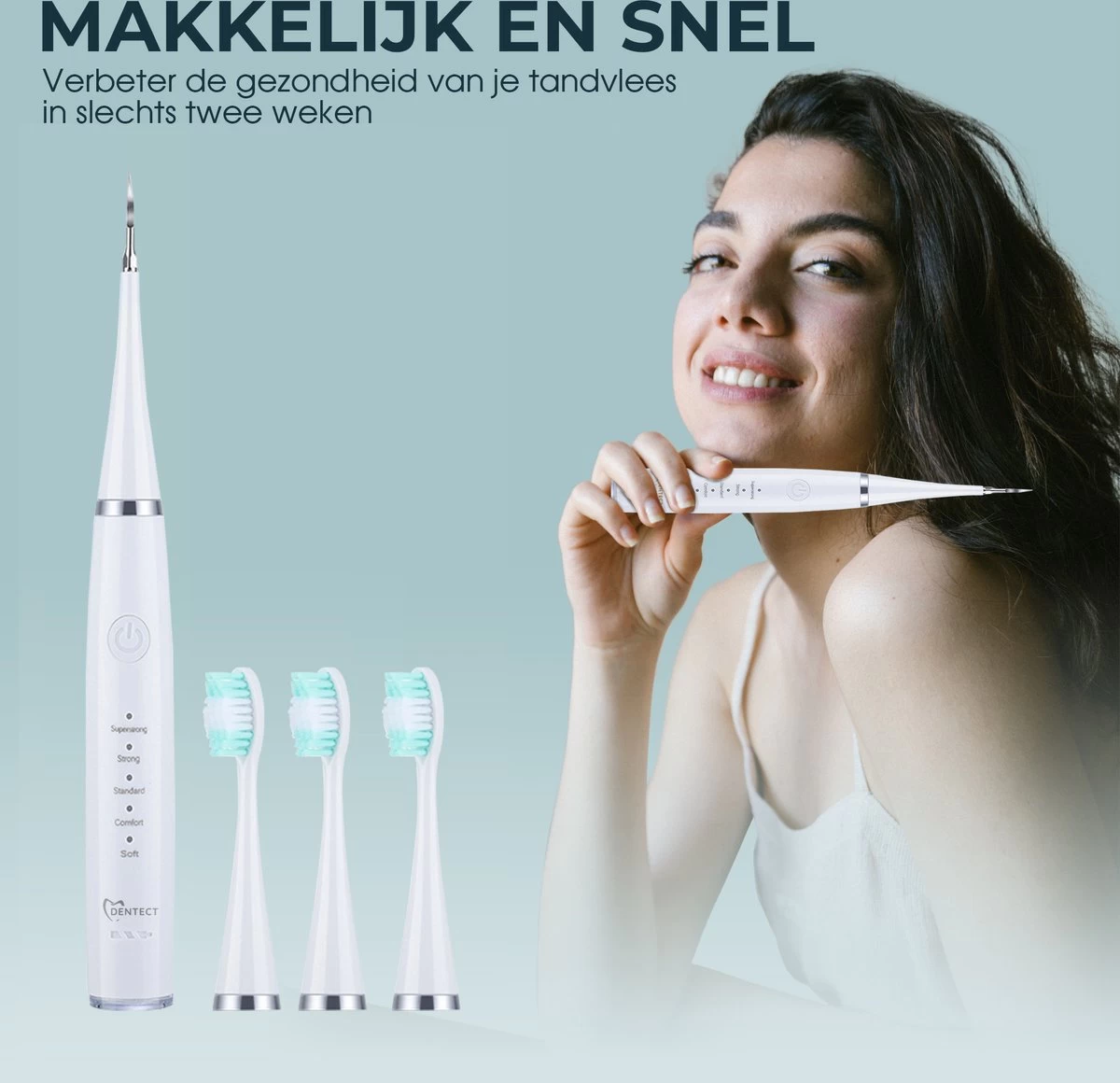 Merkloos Tandsteen Verwijderaar Elektrisch – Tandenborstel Opzetstukken - Tandarts Spiegel - 5 Standen -Wit - Afbeelding 2