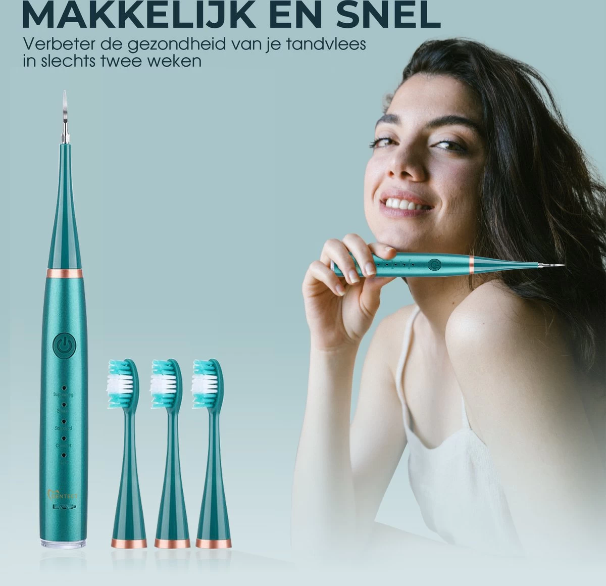 Merkloos Tandsteen Verwijderaar Elektrisch Dentect – Tandenborstel Opzetstukken - Tandarts Spiegel - 5 Standen - Groen - Afbeelding 5