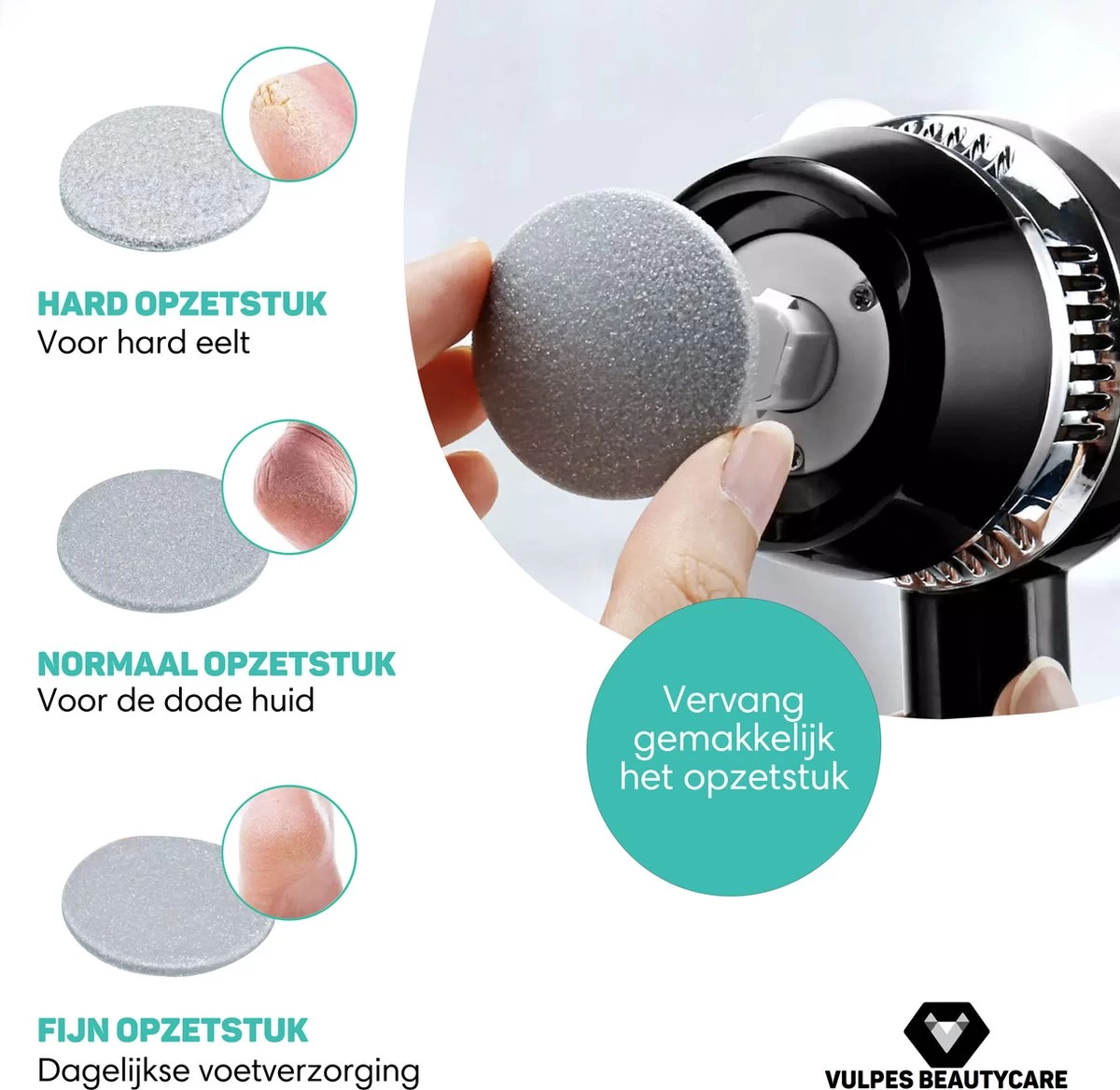 Vulpes BeautyCare® Elektrische Eelt Verwijderaar Pro – Stofzuigfunctie – 3 Snelheden – Inclusief 3 Vijlschijven & Borstel - USB-Oplaadbaar - Afbeelding 4