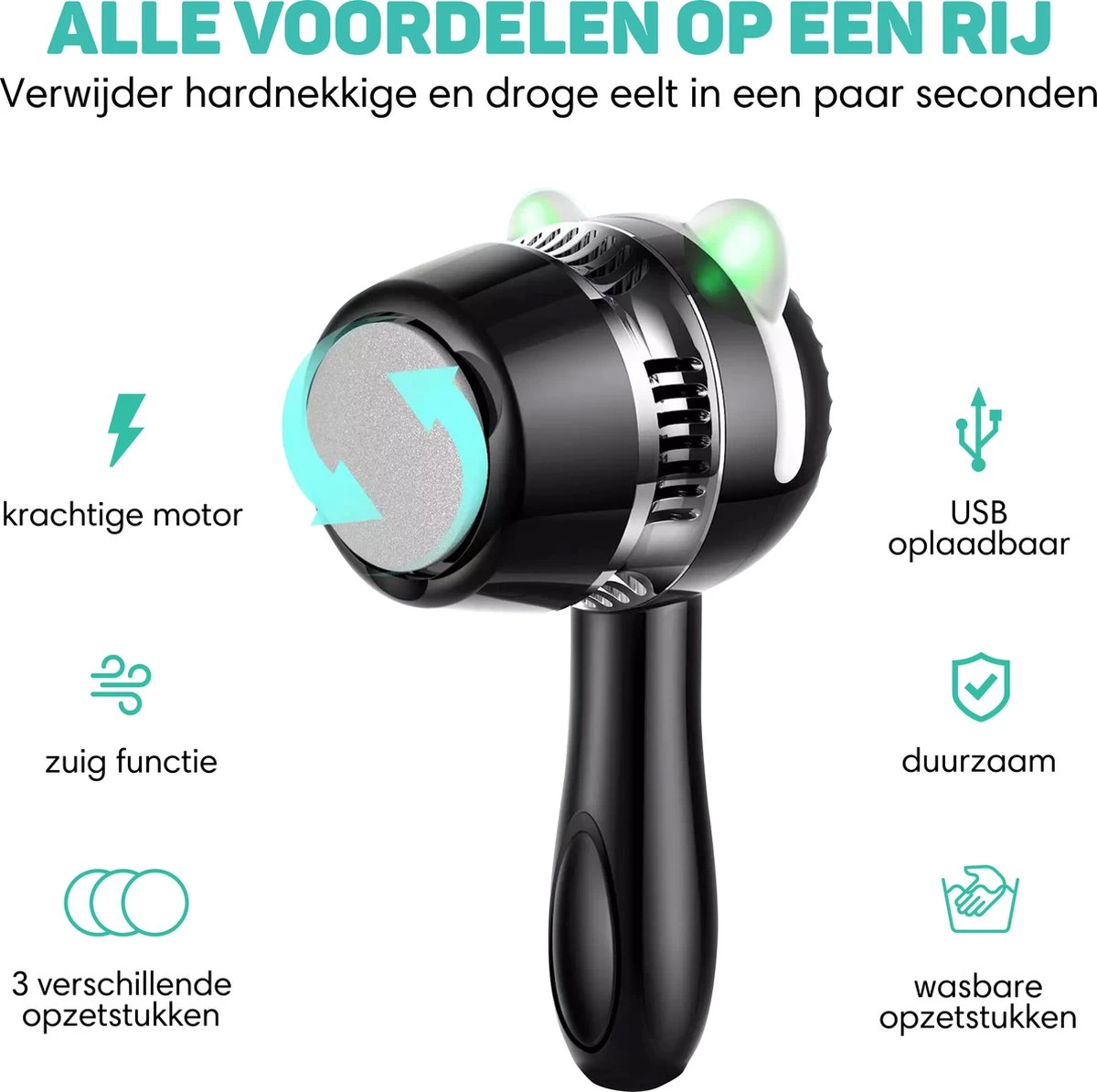 Vulpes BeautyCare® Elektrische Eelt Verwijderaar Pro – Stofzuigfunctie – 3 Snelheden – Inclusief 3 Vijlschijven & Borstel - USB-Oplaadbaar - Afbeelding 6