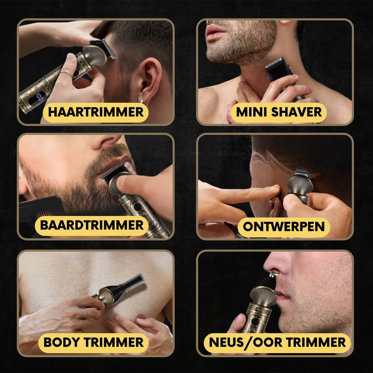 6-in-1 Baardtrimmer Mannen - Trimmer Voor Baard En Lichaam - Incl. 6 Opzetstukken - Bodygroomer Mannen - Bodytrimmer Heren - Tondeuse - 0.5-15MM - Neus En Oor - Afbeelding 6