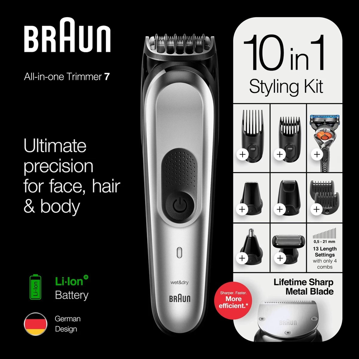 Braun Multigroomer 7221 - 10 In 1 Trimmer - Baardtrimmer Haartrimmer Bodygroomer - Afbeelding 5