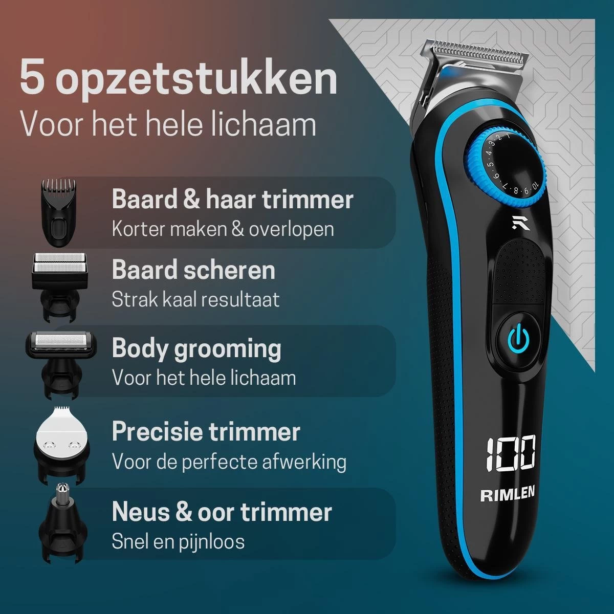 5 In 1 Baardtrimmer Voor Mannen - Trimmer Voor Baard En Lichaam - Neus En Oor -Bodygroomer - 0.5-10MM - Afbeelding 4