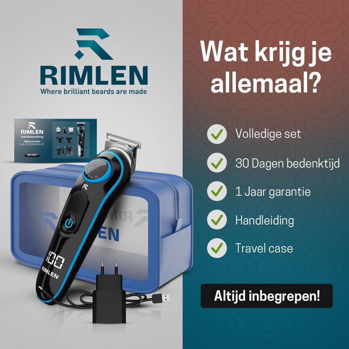 5 In 1 Baardtrimmer Voor Mannen - Trimmer Voor Baard En Lichaam - Neus En Oor -Bodygroomer - 0.5-10MM - Afbeelding 9