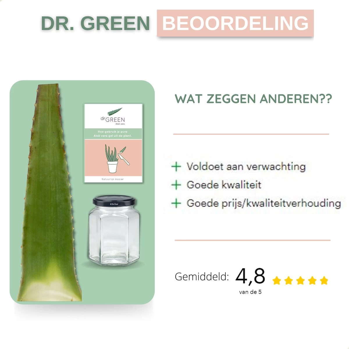 Dr. Green® 1x- Aloë Vera Blad - MAAK GEL IN 3 MINUTEN - 100% Puur - Biologisch - Afbeelding 8