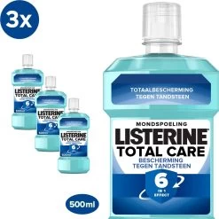 LISTERINE Total Care Bescherming Tegen Tandsteen: Mondspoeling Voor Complete Bescherming Tegen De Opbouw Van Tandsteen Met 6-in-1 Effect - Met Essentiële Oliën, Fluoride En Zinkformule, 3 X 500 Ml