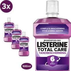 LISTERINE Total Care Tandbescherming, Mondspoeling, Biedt Complete Bescherming Voor Sterke Tanden Met 6 In 1 Effect, 3 X 500 Ml