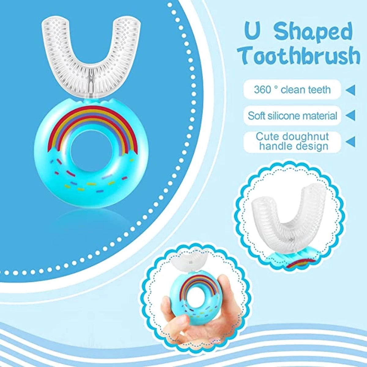 Tandenborstel Kind-Handtandenborstel Voor Kinderen-2 Tot 12 Jaar-Zachte Silliconen-Baby Tandenborstel-Tandenborstel Baby En Peuter - U-Vormig - 360 Graden-Bijtringen-peutertandenborstel-U Vorm - Afbeelding 2