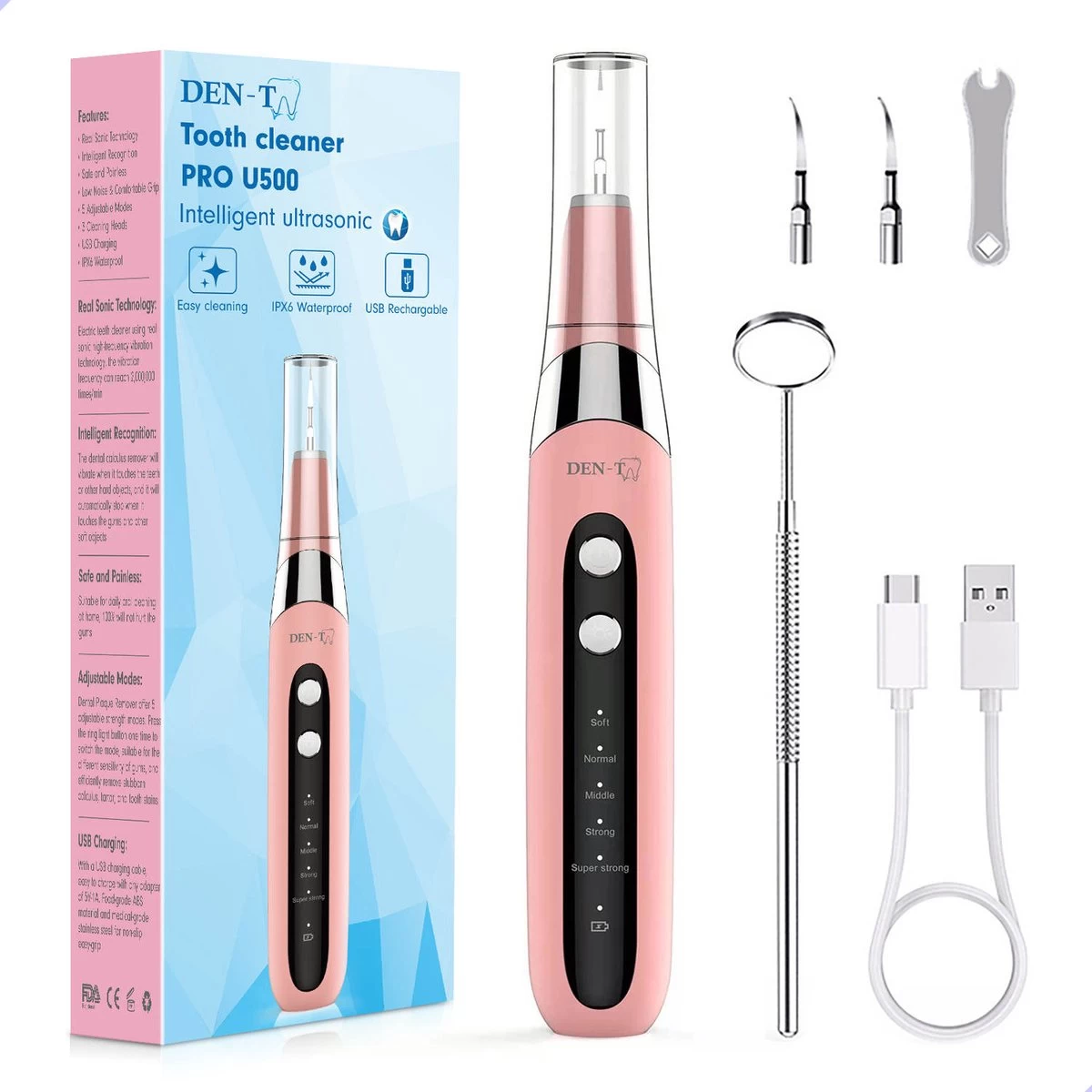 DEN-T® PRO U500 - Elektrische Sonische Tandsteen Verwijderaar - Roze