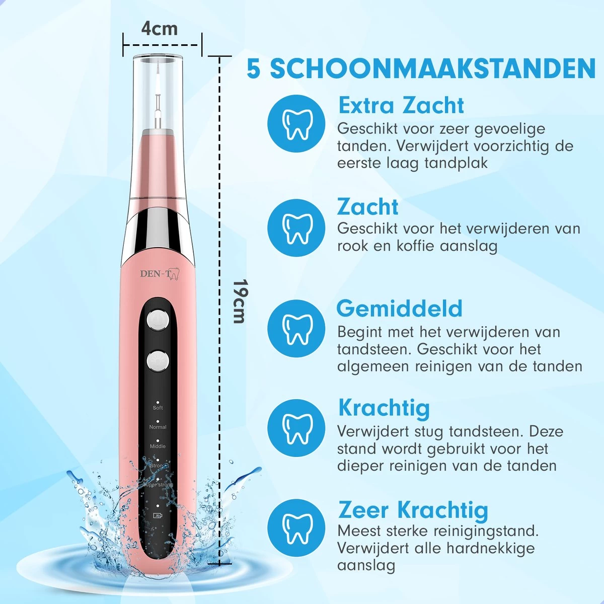 DEN-T® PRO U500 - Elektrische Sonische Tandsteen Verwijderaar - Roze - Afbeelding 2
