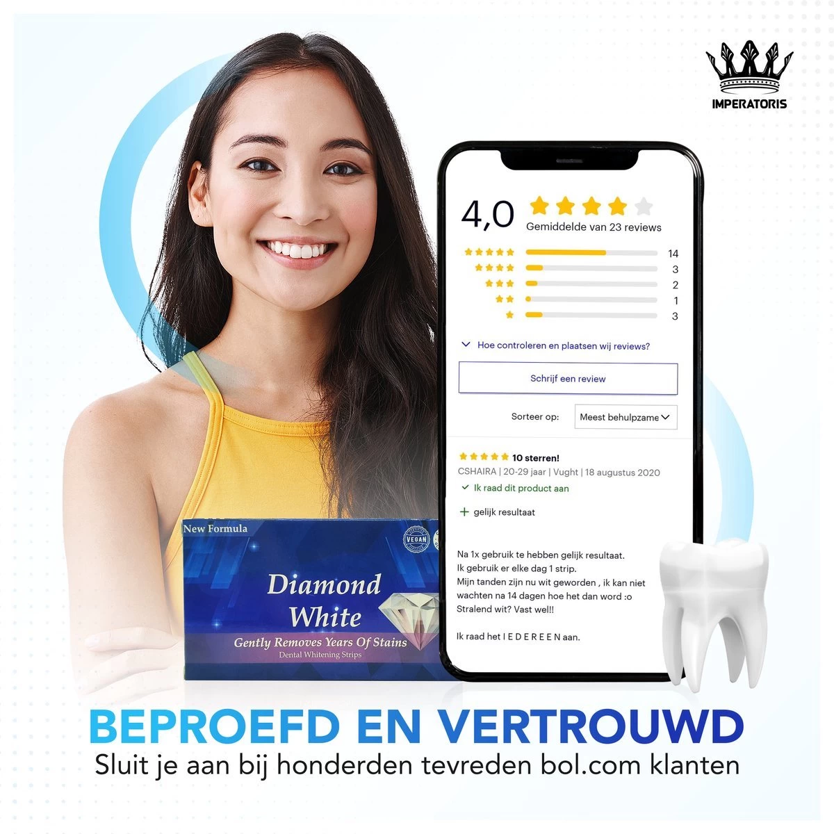 Imperatoris - Teeth Whitening Strips - 28x Strips - Zonder Peroxide (0%) - Tandenbleekset - Tanden Bleekstrips – Tanden Bleken - PAP+ - Afbeelding 3