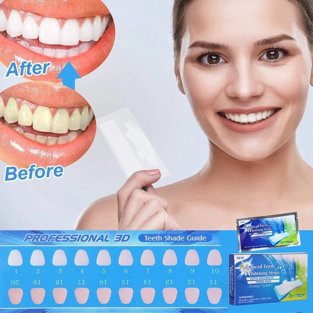 Merkloos Tanden Bleken - Witte Tanden - 5D White Teeth Whitening Strips - Teeth Whitening Strips - 28x Tandenbleek Strips - Zonder Peroxide (0%) - Afbeelding 3