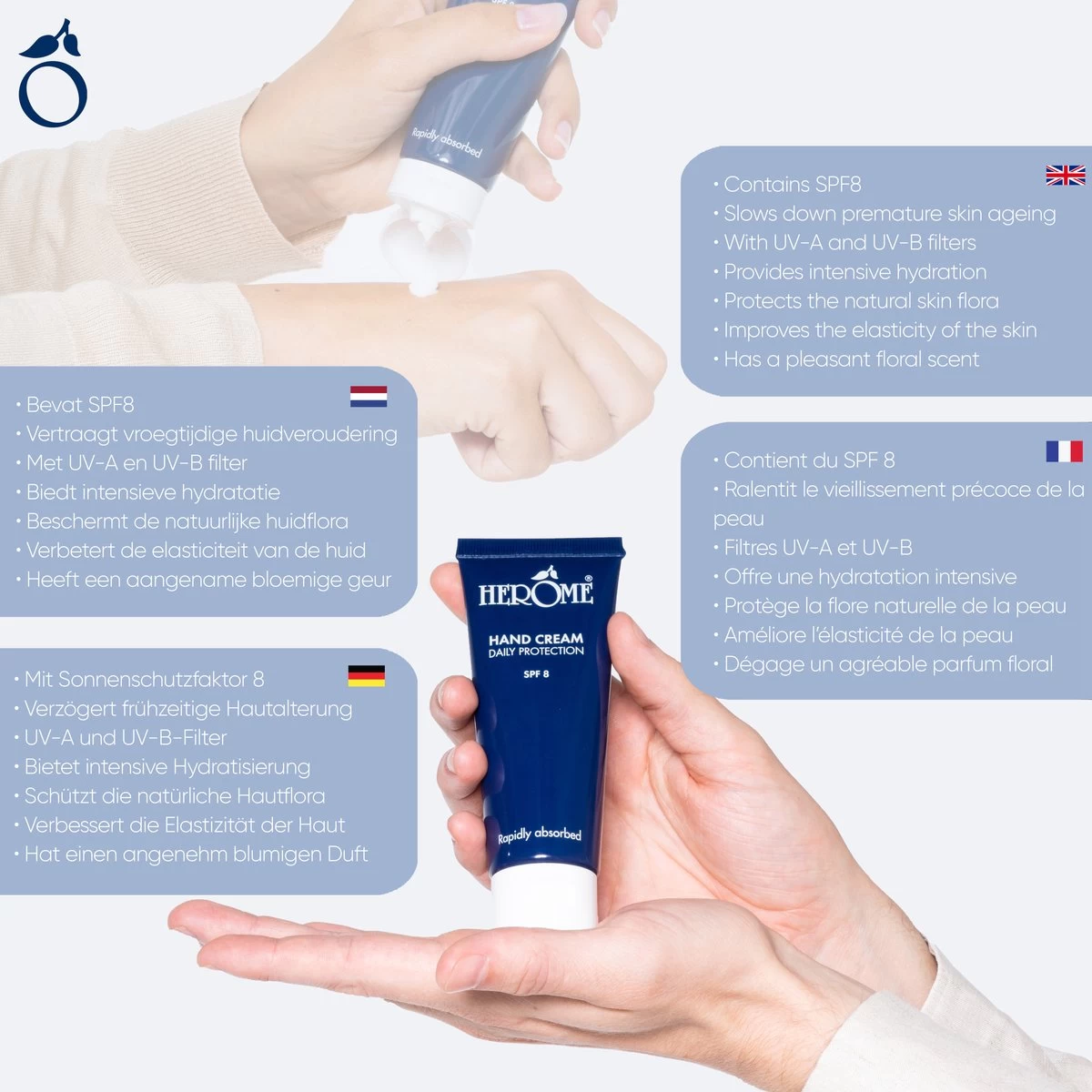 Herome Handcreme - Daily Protection SPF 8 - Voor De Dagelijkse Verzorging, Beschermend En Trekt Snel In - 75ml. - Afbeelding 3