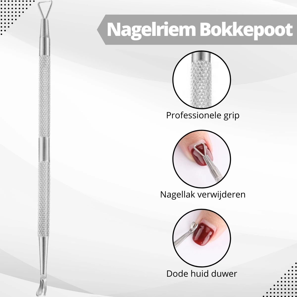 3 Delige Nagelriem Knipper Set - Cuticle Pusher Duwer Verwijderaar Trimmer Mesje - Bokkenpootje Nagels - Afbeelding 4