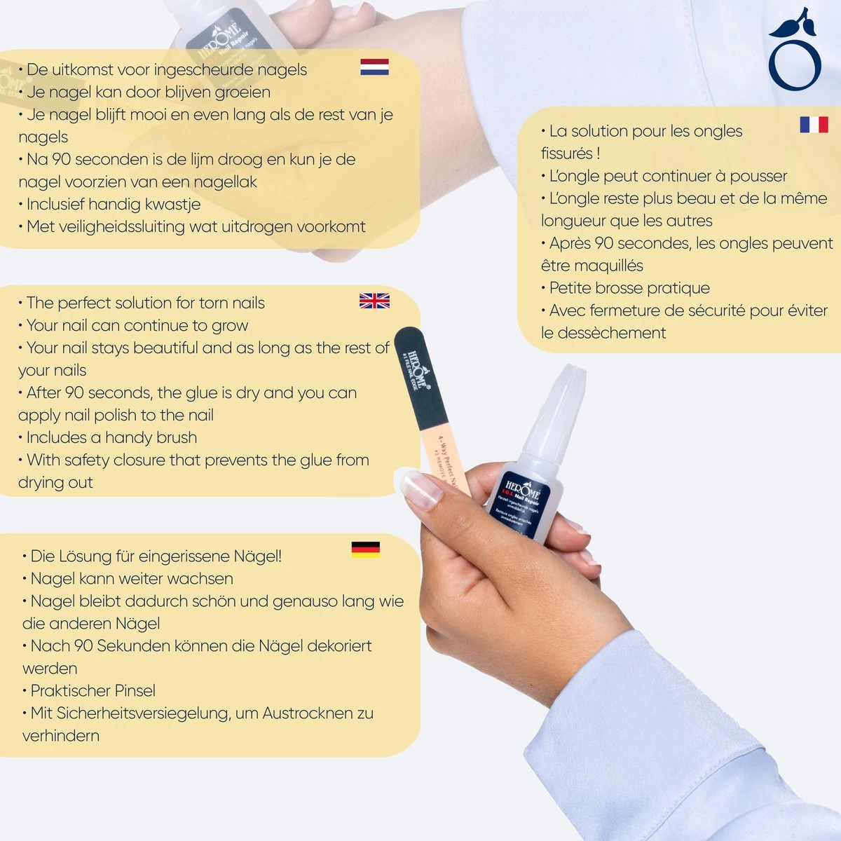 Herome Herome SOS Nail Repair -Repareer Eenvoudig Gescheurde Ingescheurde Nagels - Nagellijm Met Vijl - 10ml. - Afbeelding 3