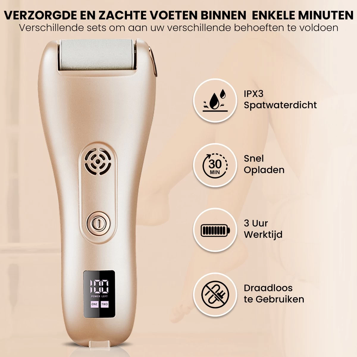 BAESS Elektrische Eeltverwijderaar - 3 Slijprollen - Afzuiging - Oplaadbaar - Goud - Afbeelding 9