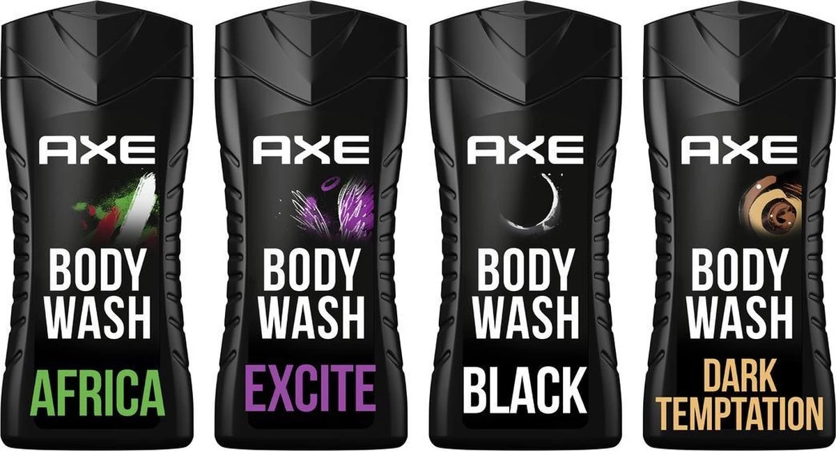 Axe Africa + Black + Dark Temptation + Excite 3-in-1 Douchegels - 4 X 250 Ml - Voordeelverpakking
