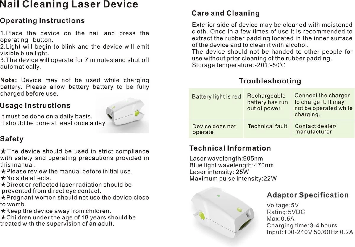 Anti Schimmelnagel Kalknagel Laserapparaat Om Zelf Te Behandelen, Veilig, Effectief, Snel En Pijnloos, Koude Laser Behandeling Voor Thuisgebruik, Voor Tenen En Vingers. Oplaadbaar. - Afbeelding 5