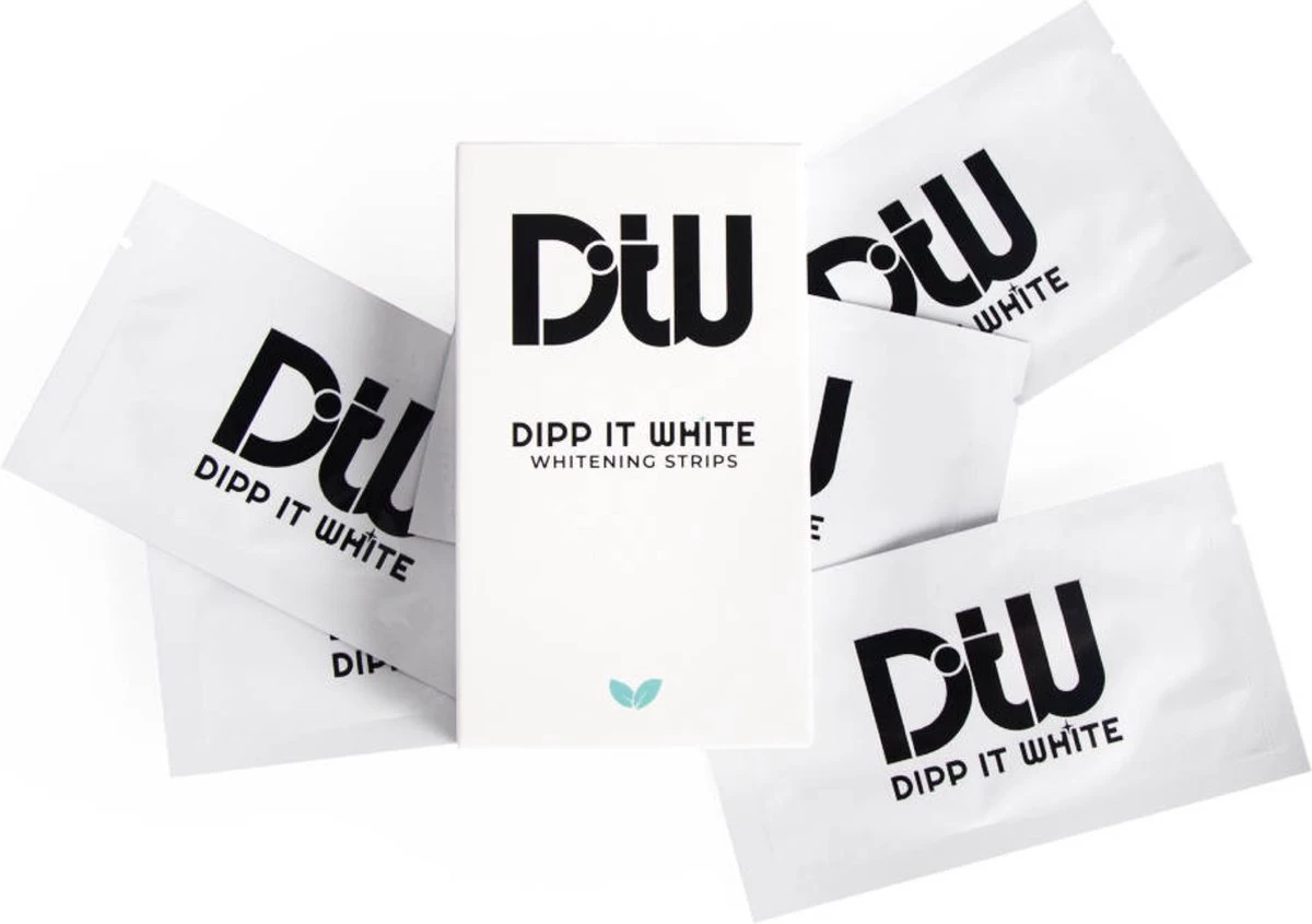 DIPPITWHITE | MINT SMAAK |14 Behandelingen | Tandenbleek/Teeth Whitening Strips | Peroxidevrij (0%) | 100% Natuurlijk | Wittere Tanden | Tandenblekers