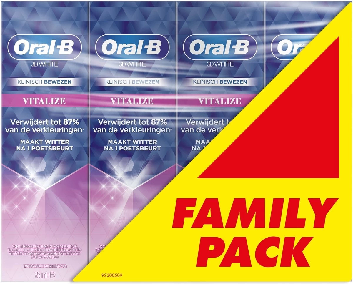 Oral B Oral-B Tandpasta Voordeelverpakking - 3D White Vitalize - 4 X 75 Ml