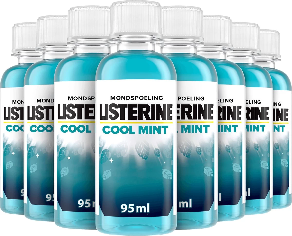 Listerine Cool Mint Mondwater, Mondspoeling Met Intens Frisse Muntsmaak, Bestrijdt Schadelijke Bacteriën Voor Gezond Tandvlees, 8 X 95 Ml - Afbeelding 2