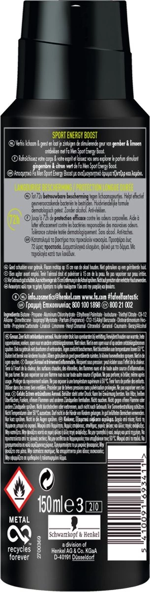 Fa Men Sport Energy Boost Deodorant Spray 6x150ml - Afbeelding 5