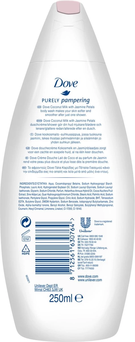 Dove Kokosmelk & Jasmijnblaadjes Relaxing Douchegel - Voordeelverpakking - 6 X 250 Ml - Afbeelding 3