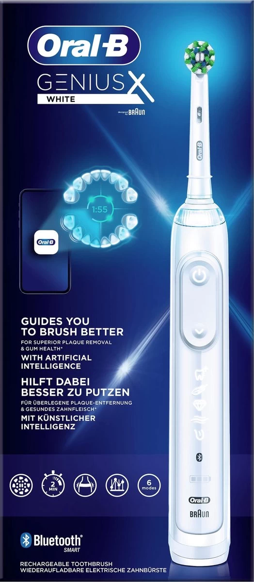 Oral B Oral-B Genius X - Wit - Elektrische Tandenborstel - Ontworpen Door Braun - 1 Handvat En 1 Opzetborstel - Afbeelding 4