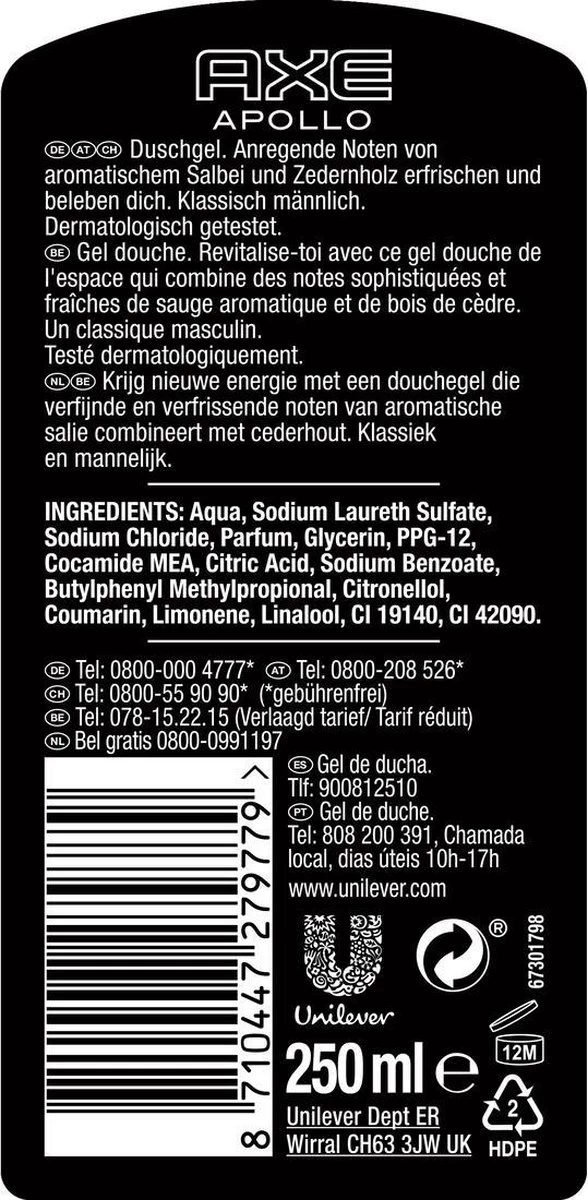 Axe Apollo Showergel - 6 X 250 Ml - Voordeelverpakking - Afbeelding 4