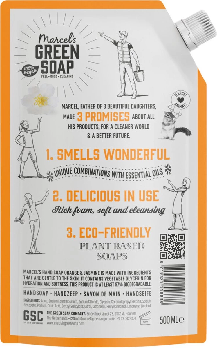 Marcel's Green Soap Handzeep Sinaasappel & Jasmijn Navulling - 6 X 500 Ml - Afbeelding 5
