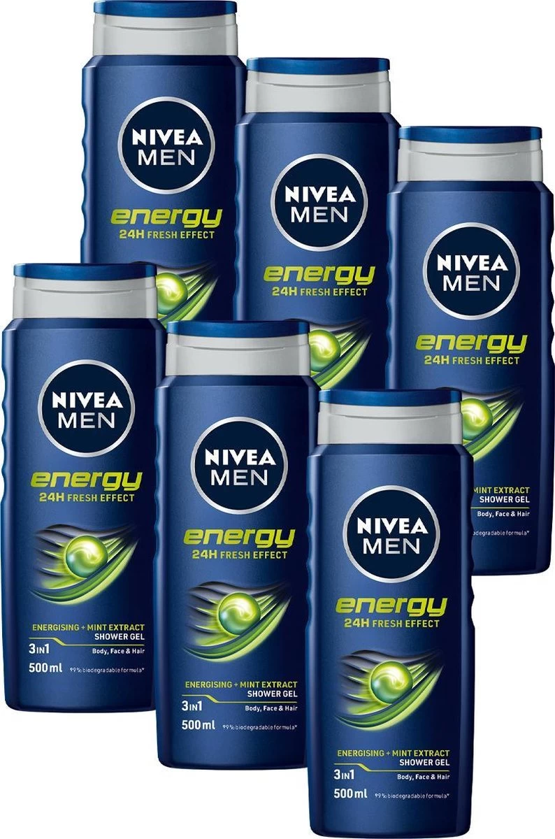 NIVEA MEN Energy - 6x 500 Ml - Voordeelverpakking - Douchegel