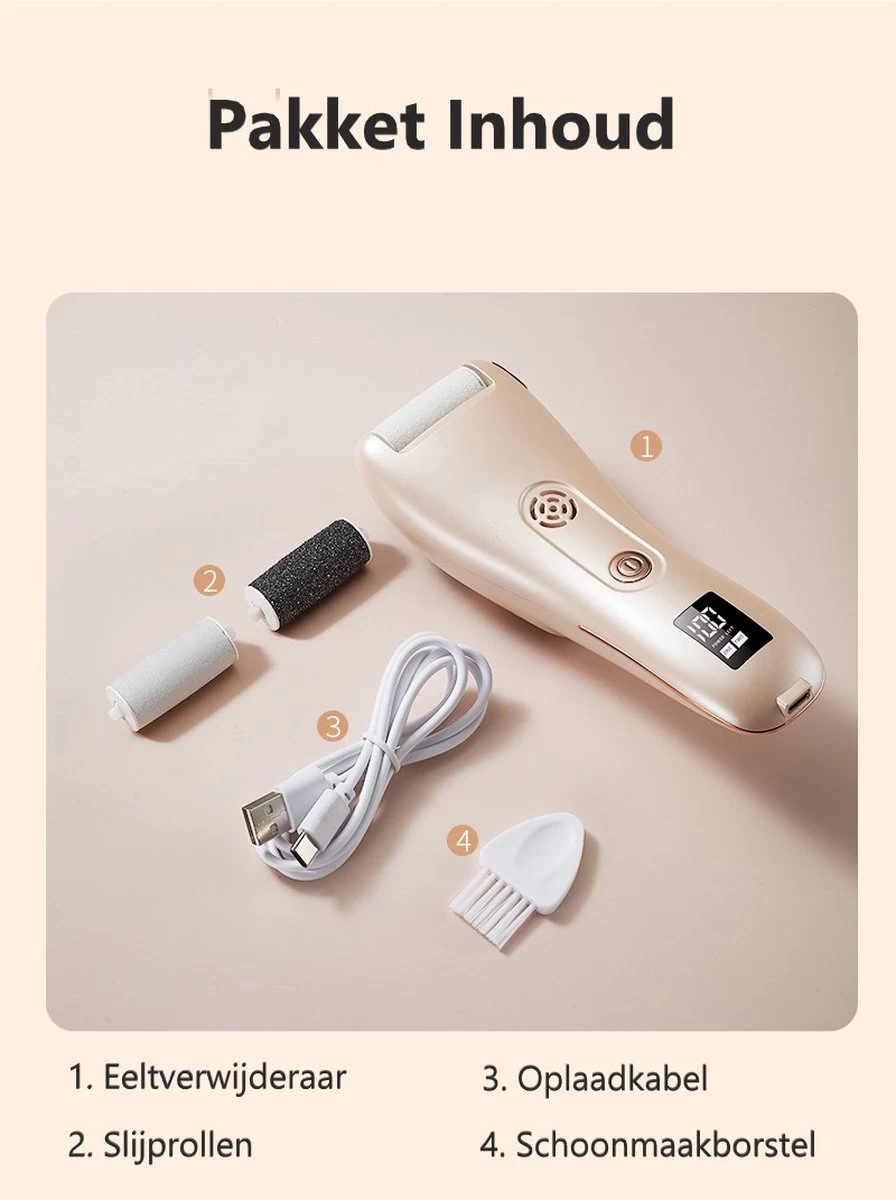 BAESS Elektrische Eeltverwijderaar - 3 Slijprollen - Afzuiging - Oplaadbaar - Goud - Afbeelding 10