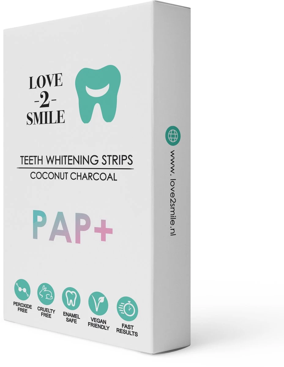 Love2smile PAP+ Premium Strips - Whitening Strips - De Natuurlijke Tandenbleker Van Nederland & België - Goedgekeurde Tandenbleek Strips - Teeth Whitening Strips - Wittere Tanden - Zonder Peroxide