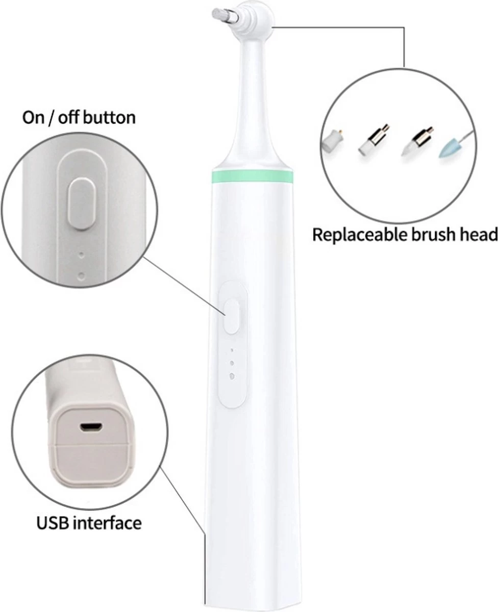 Merkloos Tandplak Verwijderen - Tanden Polijsten Electrisch (niet Oplaadbaar!!!) - Tandenpolijster Verbeterde Versie - Nr.1 Tandenpolijster - Tanden Polijsten - Tandplak Verwijderaar - Multifunctionele Tandenborstel - Gratis 5 Cupjes Polijstpasta - Afbeelding 2